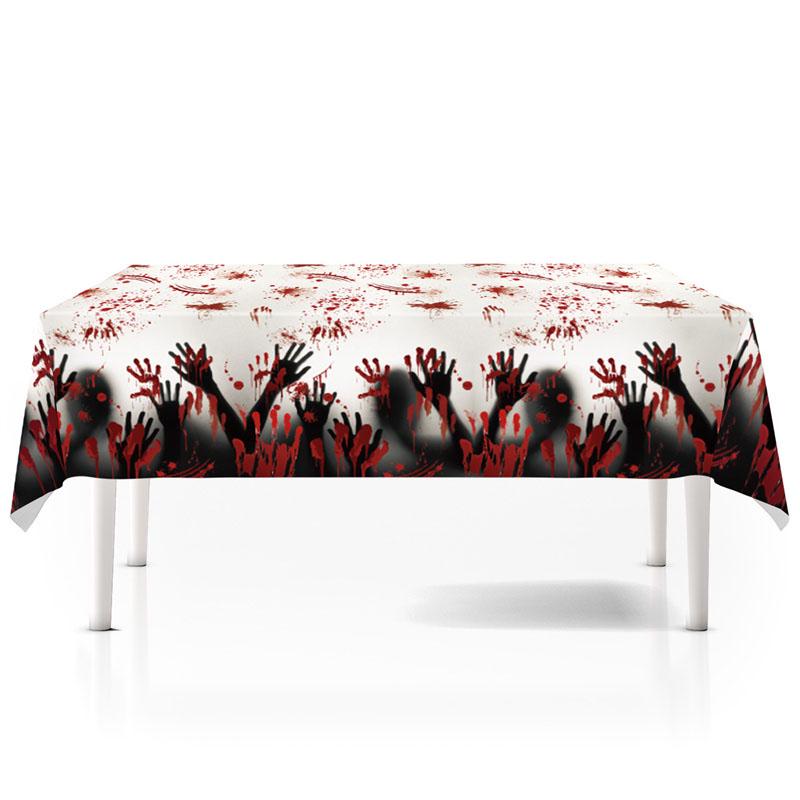Halloween Fright Night Tablecloth: Pumpkin Ghost Castle Design, Disposable PE Material