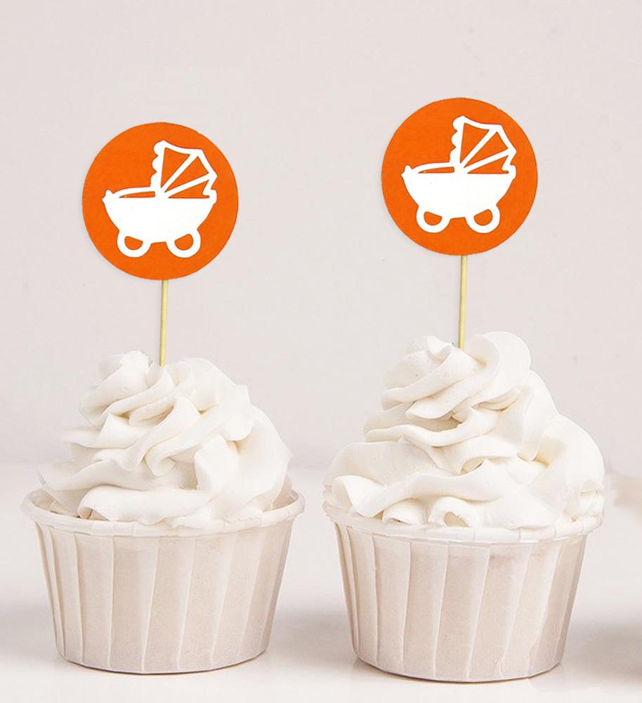 Darling Souvenir Baby Pram Baby Shower Cupcake Toppers Dessert Decorations - Pack Of