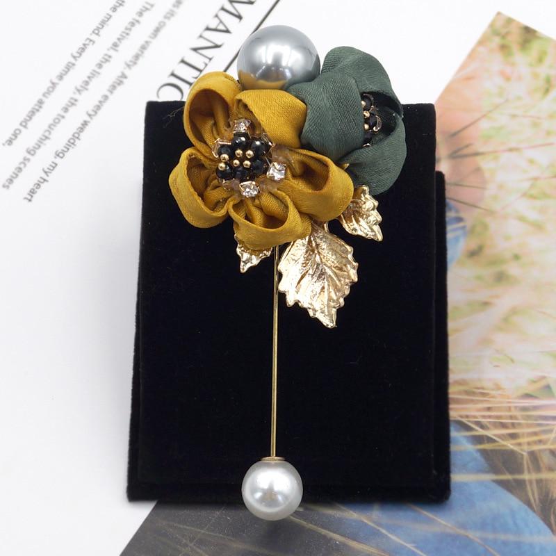 Women Cloth Art Pearl Fabric Flower Brooch Cardigan Shirt Shawl Pin Coat Badge Jewelry Accessories