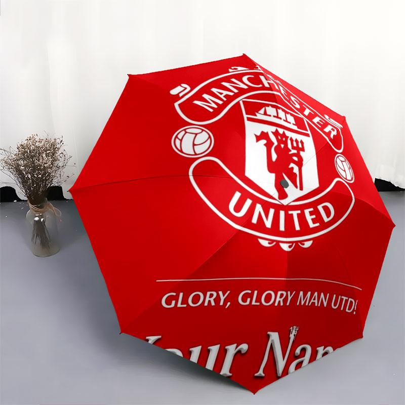 1 PC Automatic Folding Umbrella - Manchester United F Custom Name Pattern, Portable & Foldable Design with 8 Ribs, Christmas Birthday Gifts