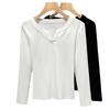 Black New Chinese Style Folding V-neck Top for Women In Autumn New Chinese Style Long-sleeved Cotton T-shirt for Women Underwear
