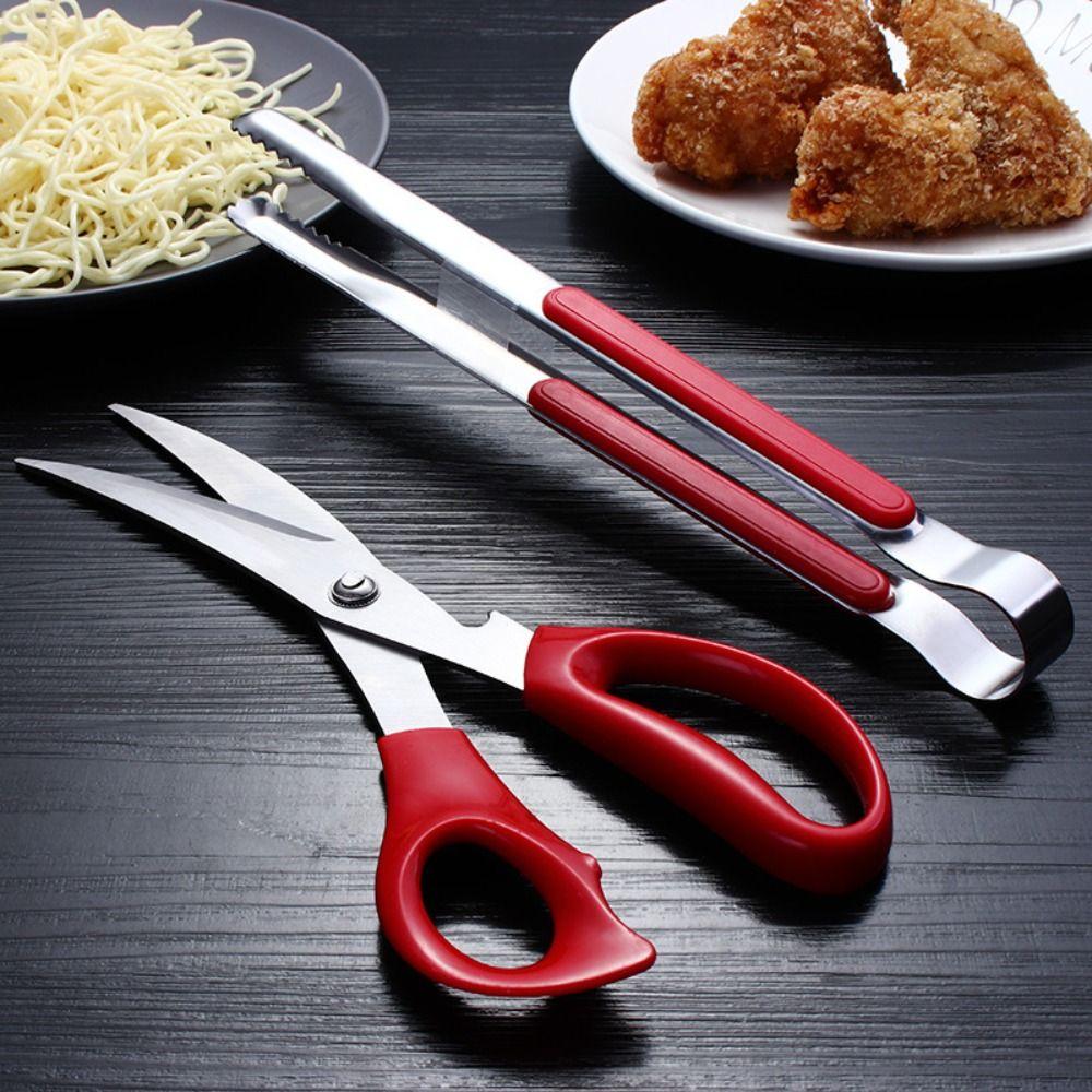 Herb Multipurpose Cooking Heavy Duty Stainless Steel Food Shears Clip Kitchen Scissors BBQ Tongs