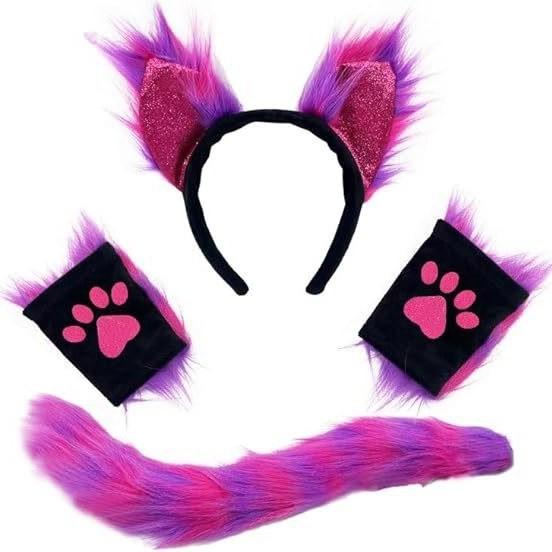 Ear Headband Gloves and Tail Set - 3 Piece Party Costume Accessory for Women