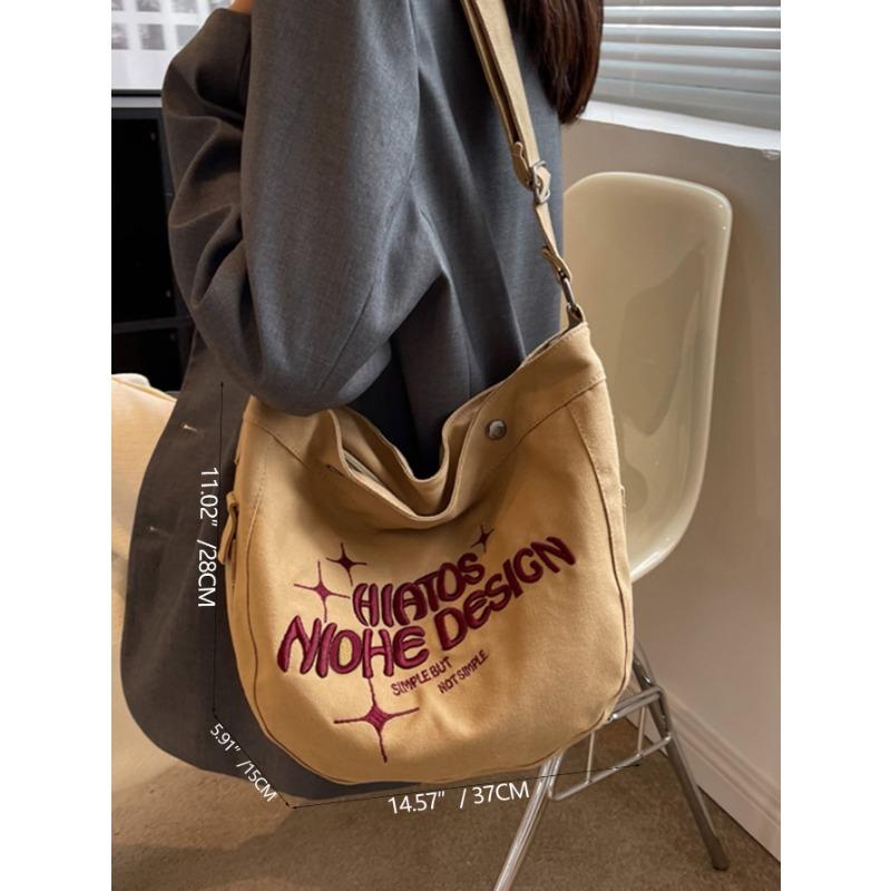 Простая холщовая сумка, большая вместительная сумка на плечо, женская сумка-тоут с вышивкой, сумка-ведро