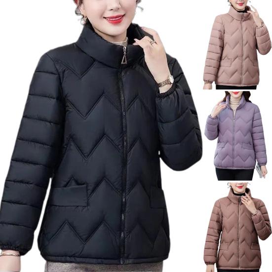 Пальто с хлопковой подкладкой, воротником-стойкой, длинными рукавами, застежкой-молнией, теплая зимняя куртка с карманами, однотонная утолщенная стеганая верхняя одежда