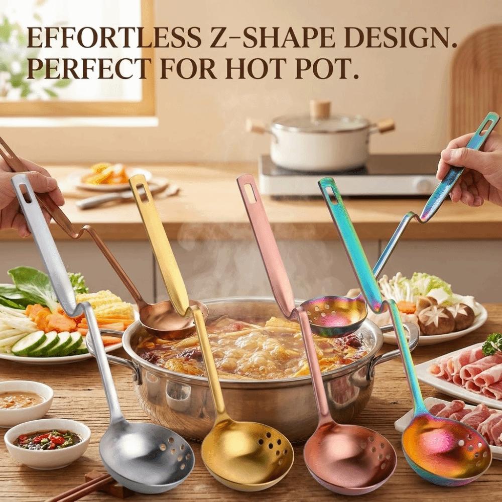 Anti Scalding Stainless Steel Soup Spoon Long Handle Oil Filter Skimmer Spoon Cooking Essential