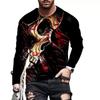Skull 3D Digital Printed Men's Casual and Comfortable Round Neck Long Sleeved T-shirt