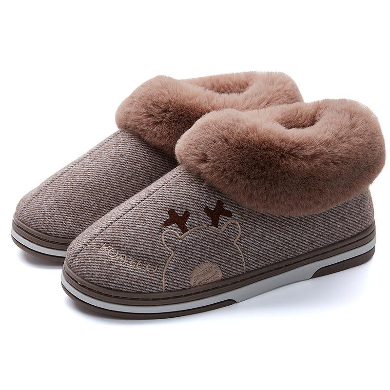 Fashion Comwarm Indoor Warm Plush Slippers For Women Men Winter Fashion Furry Slippers Flully Cotton Slides Home Non-Slip Bedroom Shoes
