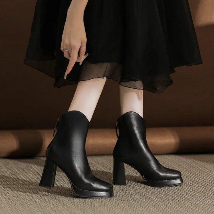 Женские белые водонепроницаемые французские ботинки на платформе - квадратный носок, толстый массивный каблук, осень/зима 2025