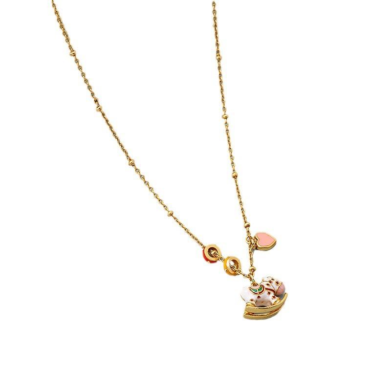 Новый китайский стиль национальный стиль цветной эмалированный ожерелье креативный мультяшный животное милый кулон ретро универсальный высококачественный серьги женщины