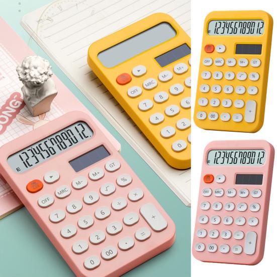 Настольный калькулятор на солнечной батарее, 12 цифр, нескользящие овальные кнопки, большой ЖК-дисплей, финансовый калькулятор для студентов, офисные принадлежности