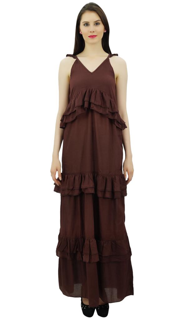 Bimba Sexy Summer Spaghetti Strap Sundress V-Neck Casual Ruffle Long Maxi Beach
