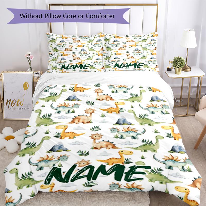 3pcs Custom Name Dinosaur Bedding Set Duvet Cover Closure Includes 1 Duvet Cover & 2 Pillowcases, Soft and Comfortable for All Seasons.