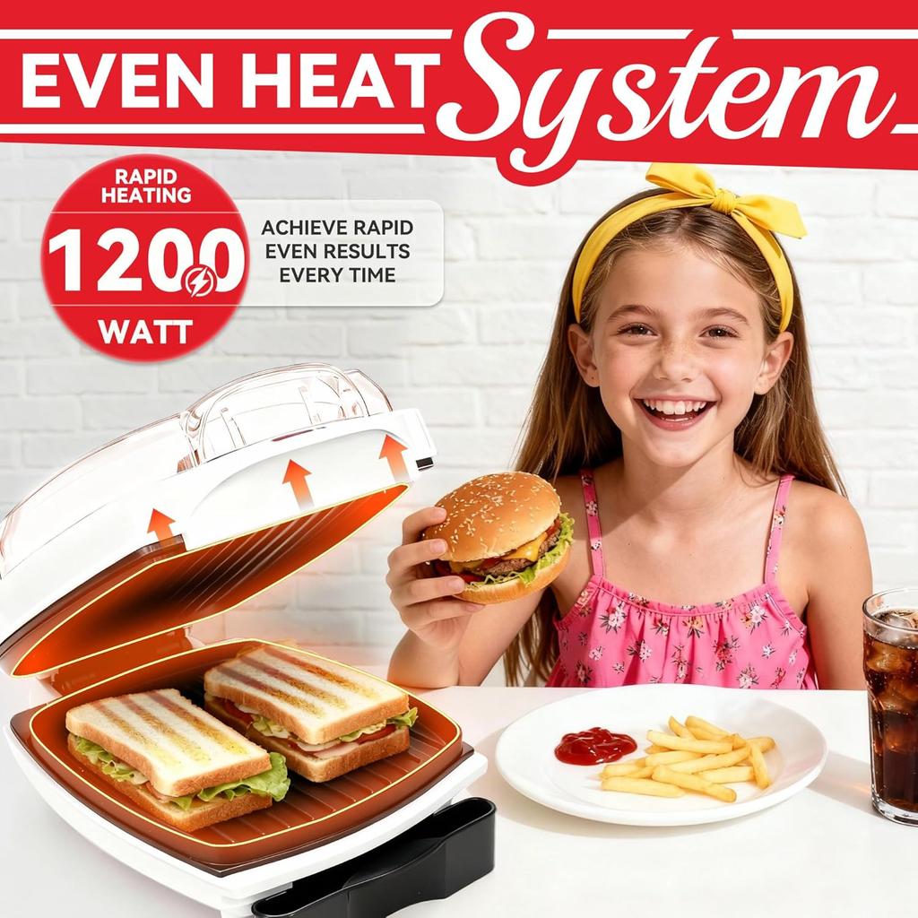 1 Hamburger Grill Maker, Electric Indoor Grill and Press with Non-stick Grill Plates,