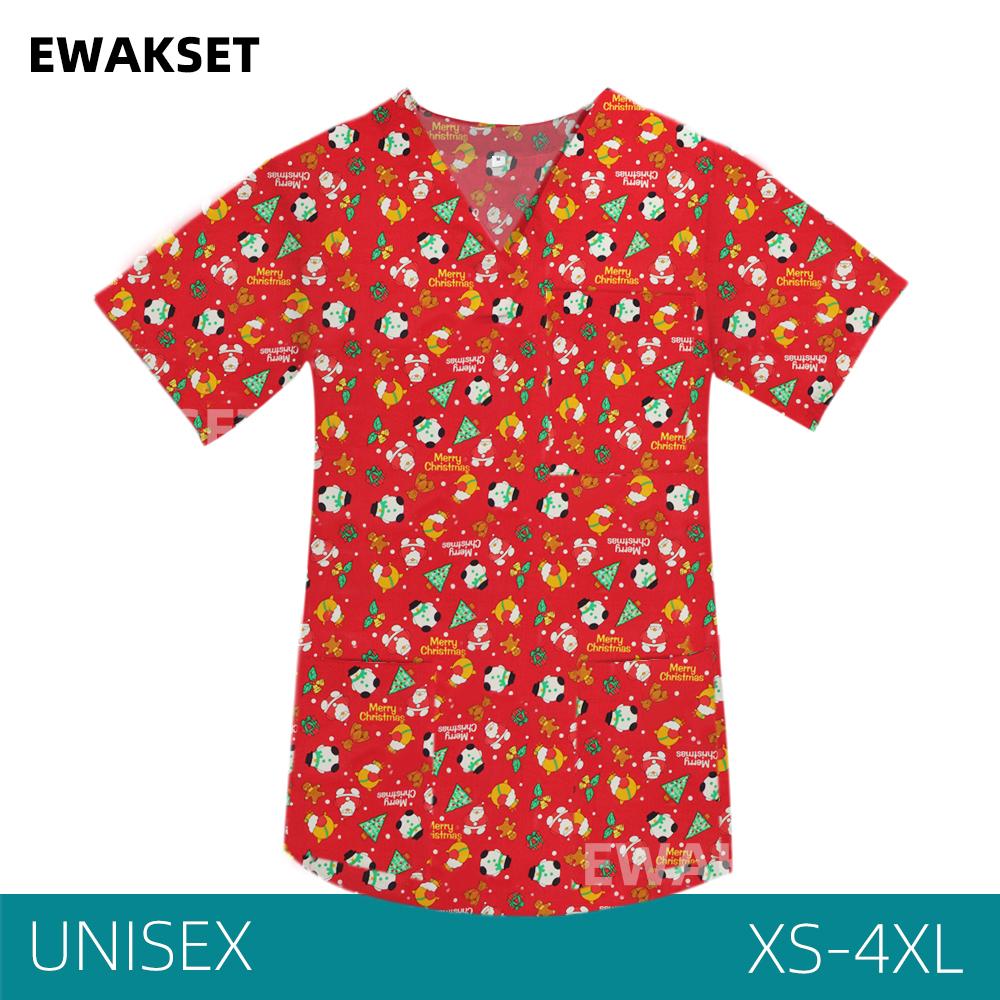 EWAKCOT рождественские топы со скрабами с принтом для женщин и мужчин, рабочая блузка для медсестры, врача, медицинских аксессуаров, футболка унисекс