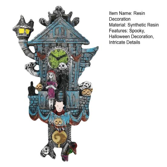 Halloween Cuckoo Clock Decoration Spooky Wall Clock Figurine Skeleton Pumpkin Wall Sculpture for Home Living Room Bedroom Decor