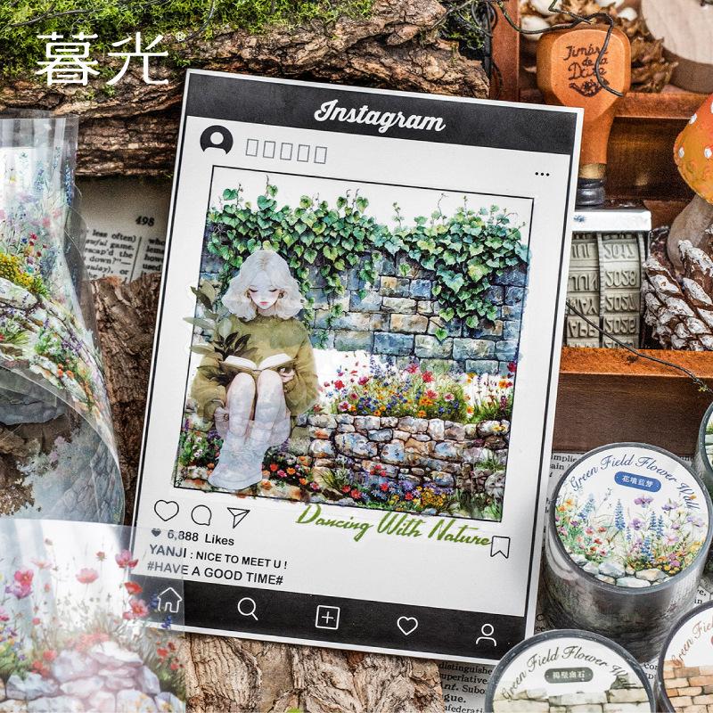 1pcs/1lot Decorative Adhesive Tapes a wall of green fields and flowers Decorative Scrapbooking DIY Paper Japanese Stickers