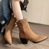 2024 Hot Sale Shoes Female Sleeve Women's Boots Winter Suede Pointed Toe Solid Short Barrel Chunky Heel Large Size Chelsea Boots