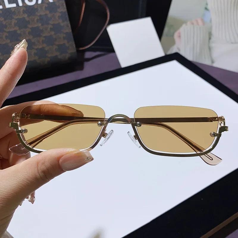 New Trendy Square Half Frame Sunglasses Men's and Women's High-end Fashionable UV Resistant Glasses UV400 Shades Eyewear