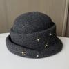 Autumn and winter elegant rhinestone decorative wool woolen hemming dome basin hat women's knitted hat warm face small top hat