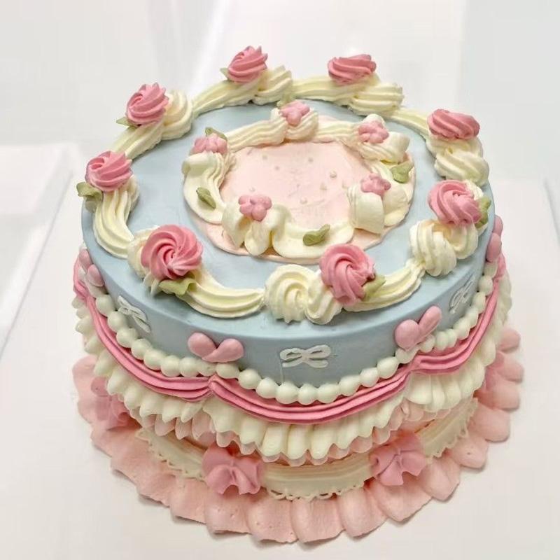 Korean Retro Decorated Small Fresh Simulation Birthday Cake Model Plastic Decoration Showcase Sample Display Photography Props