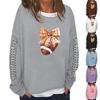 Women's Fashion Casual Long Sleeve Solid Color Printed Round Neck Top Sweatshirt