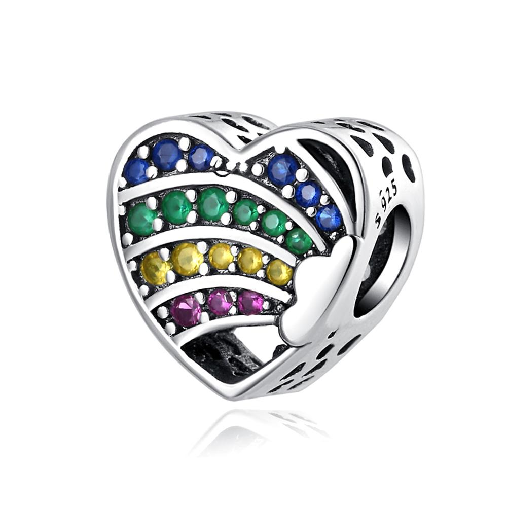 New 925 Silver Heart Shape Love Family Flower Rainbow Diy Fine Beads Fit Original Pendant Charms Silver 925 Bracelet Jewelry