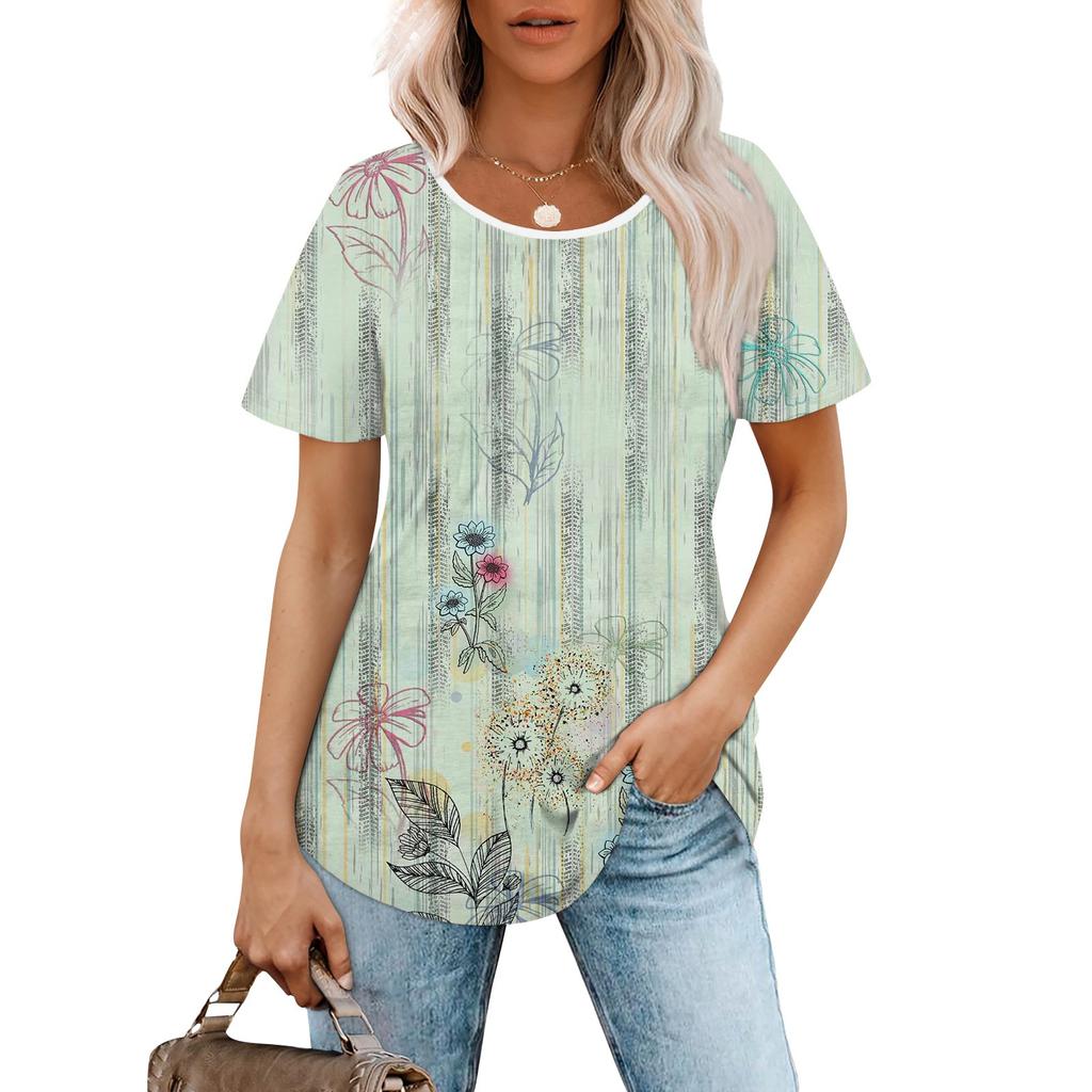 Женская модная повседневная плиссированная футболка с короткими рукавами и круглым вырезом с градиентным принтом