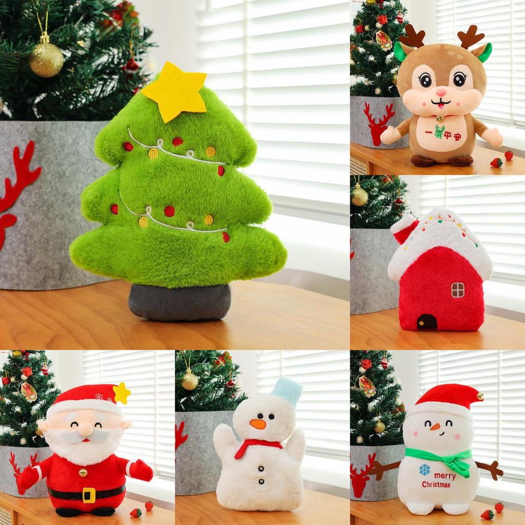 Holiday Plush Character Santa Snowman Reindeer With Short Pile Fabric For Christmas Gift And Display