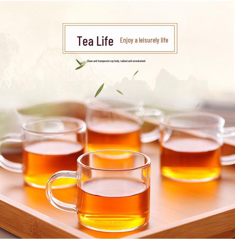 Термостойкая стеклянная чайная чашка с ручкой - Бытовой стиль Гунфу, Прозрачная и утолщенная для индивидуального использования
