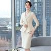 Fashion Women Formal Blazer Skirt Suit Ladies Blue Apricot Pink Female Two Piece Set For Spring Summer