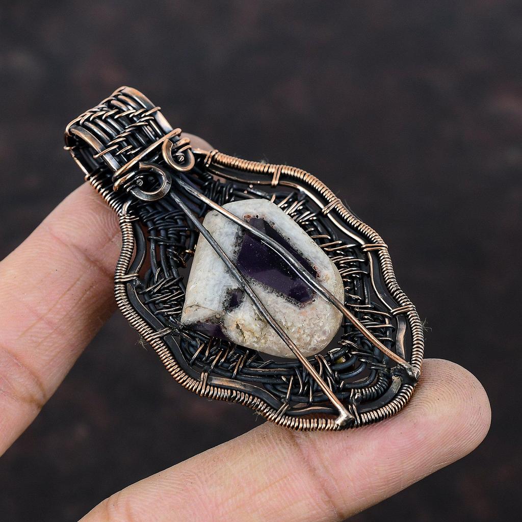 Кулон Super 23 Amethyst, обернутый медной проволокой, дизайнерское ювелирное украшение, подвеска с драгоценным камнем, изумительное медное ювелирное украшение, подвеска ручной работы, подарок для него