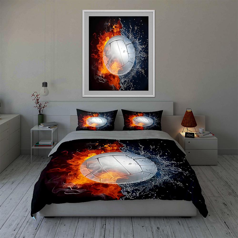 Fiery volleyball splash. Bedding Duvet cover sets Duvet covers Pillowcases gifts (1 * Duvet Cover 2 * Pillowcases, without duvet insert)