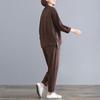 Suit Women Large Size Cotton Long-sleeved Shirt Pants Two-piece Round Neck Top and Longs Pants 2PC Suit