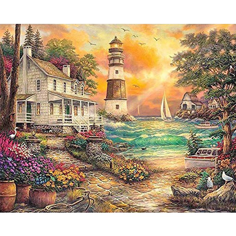 5D New Collection 2024 Diamond Embroidery Lighthouse Scenery Mosaic Art Kits Diamond Painting Scenery Cross Stitch Gift