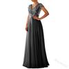 Women Neck Lace Chiffon Ball Evening Dress With Split