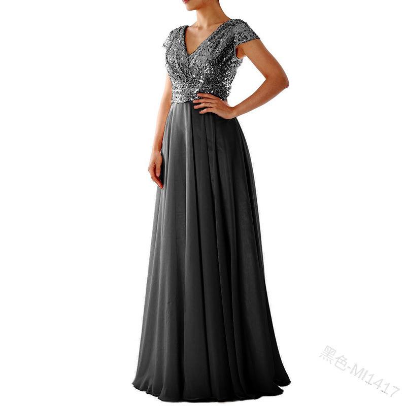 Women Neck Lace Chiffon Ball Evening Dress With Split
