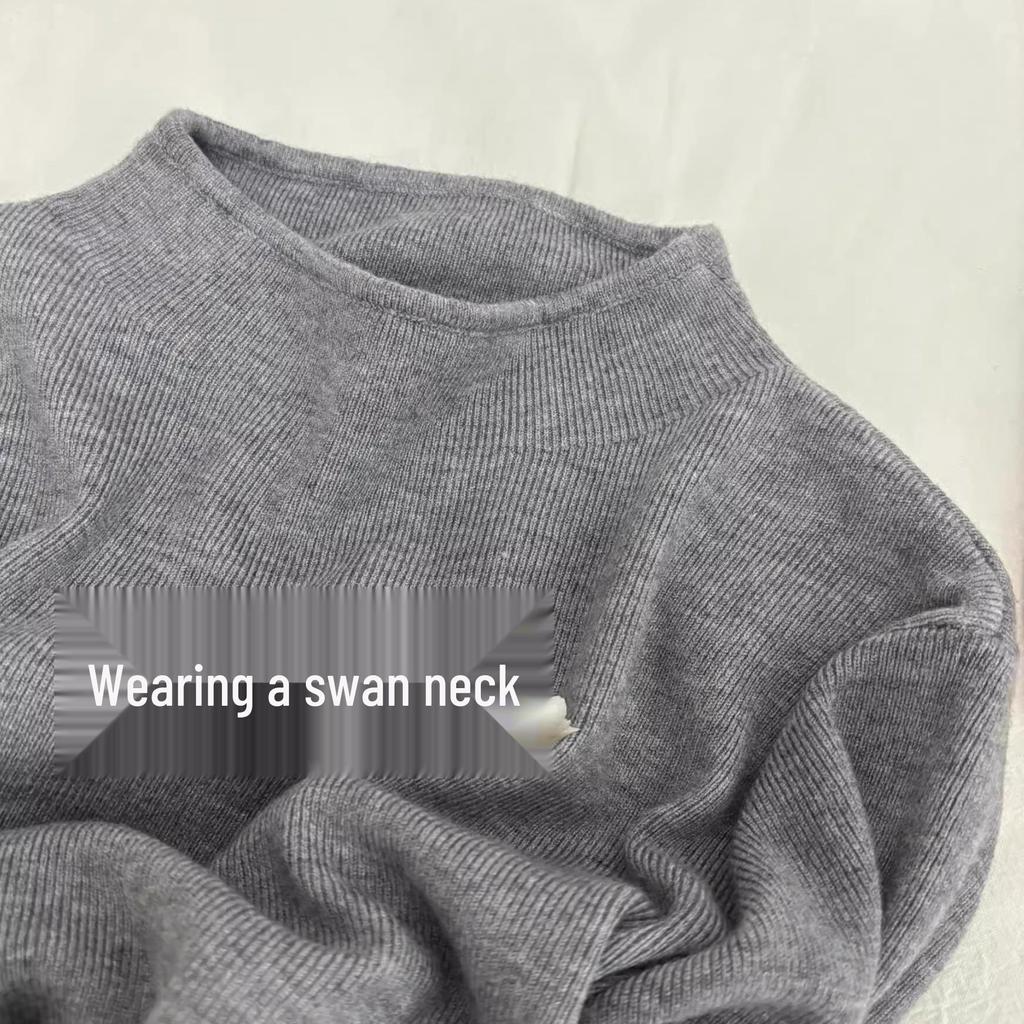 Gray Half-High Neck Slimming Knit Sweater - Women's Versatile Autumn/Winter Slim-Fit Top