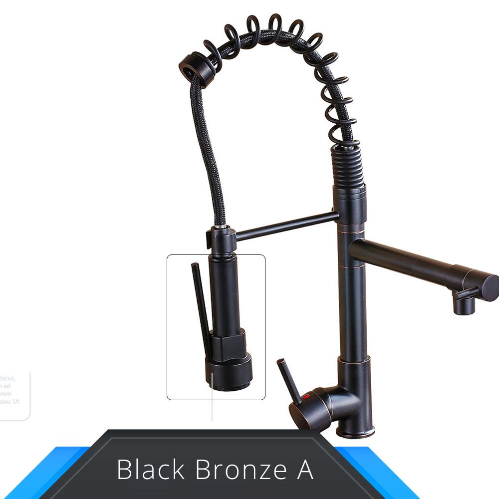 Смеситель для кухонной мойки Rozin Black and Rose Golden Spring с выдвижным краном для горячей и холодной воды с двумя изливами, монтируемый на столешницу