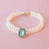 Pet Collar Cat Dog Pearl Necklace Double Stacked Premium Protein Gem Set with Rhinestones