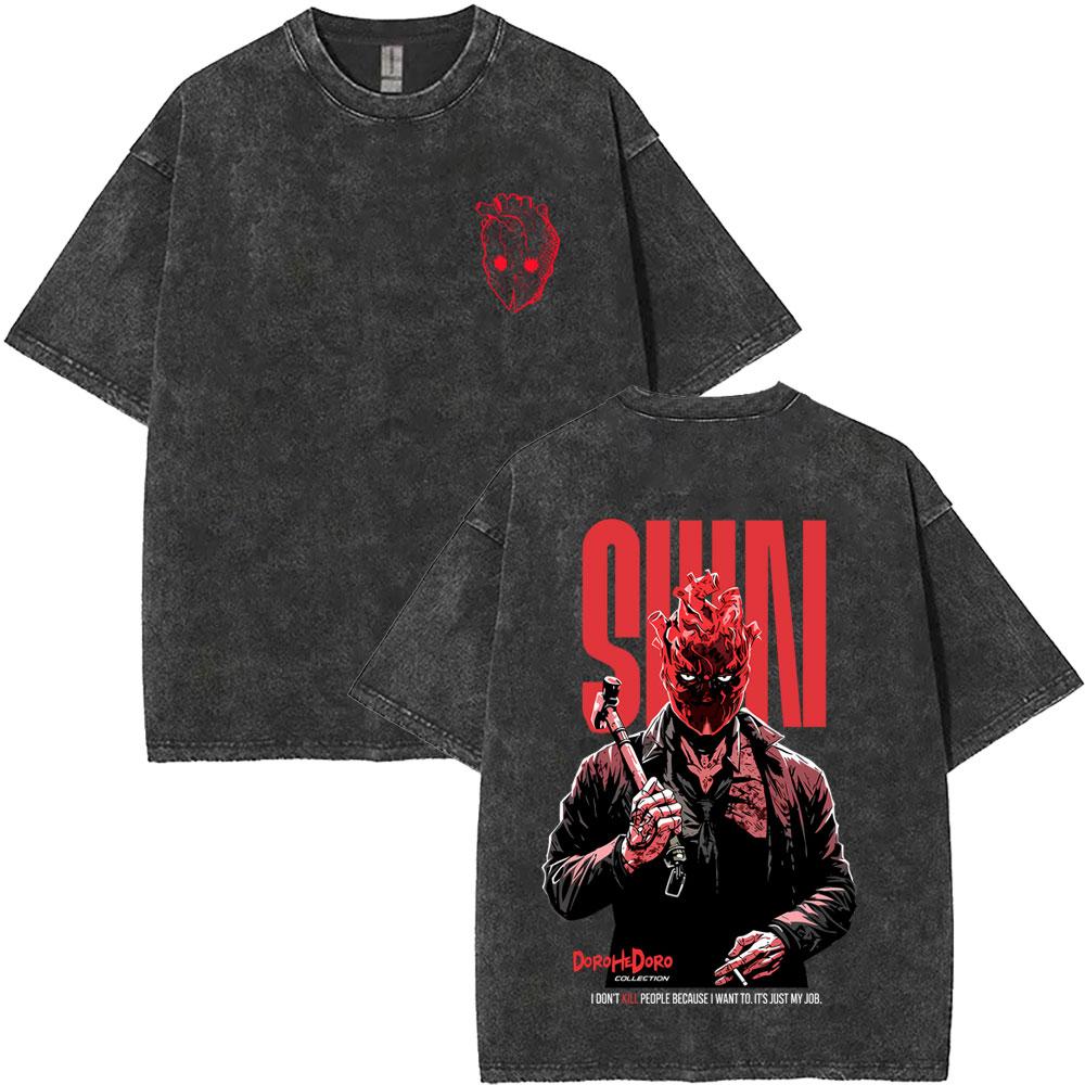 Japanese Anime Dorohedoro Kai Vintage Washed T-shirt   Cool ga Graphic T-shirts 's Gothic Rock Horror T Shirt