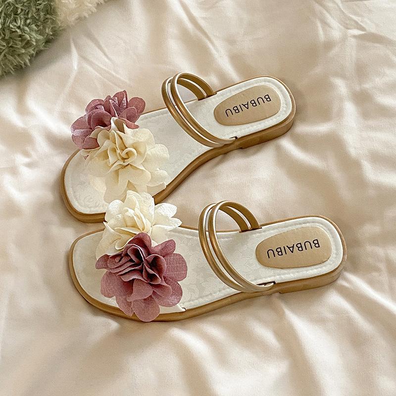 Fashion Chic Flower - Decor Double - Strap Slides | Romantic & Sweet, Perfect for Summer Daily & Vacation Looks