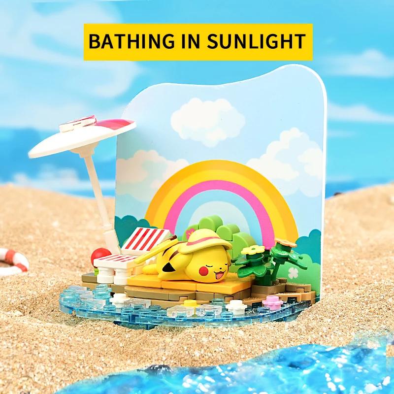 Конструктор Покемон Пикачу Псидак Тема Приморская Вечеринка Модель Сцена Кирпичики Настольные Украшения Коллекционный Дисплей Детские Игрушки