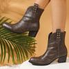 2025Ботильоны из кожи на блочном каблуке Новые с круглым носком Рукав со стразами Нескользящие Износостойкие Универсальные Ботильоны для осени и зимы