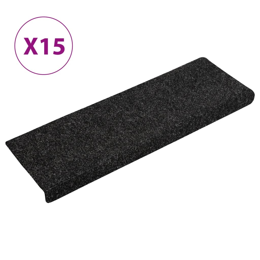 Vidaxl Maty Na Schody Samoprzylepne 15 Szt. 65X21X4 Cm, Czarne, Prostokątne, Z Krawędzią
