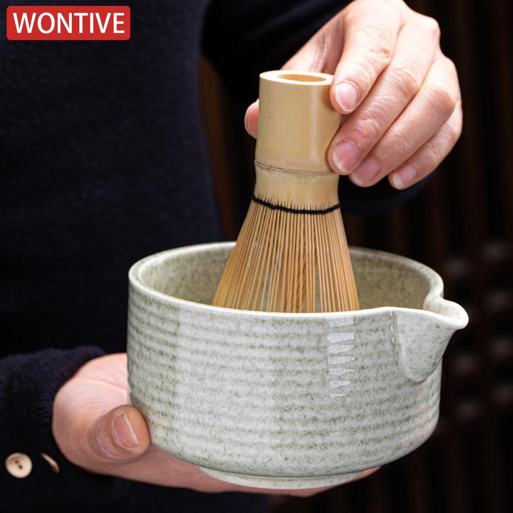 Matcha Grey Green Ceramic Matcha Bowl Large Capacity High Temperature Resistant Tea Salad Soup Bowl Smooth Green Tea Maker Cup