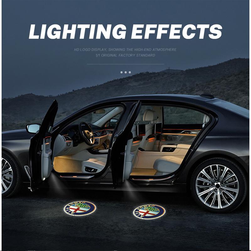 2026 Hot Alfa Romeo 2Pcs Car Door Welcome Light Led HD Projector Lamp Courtesy Lights For Alfa Romeo 4C 159 166 Spider Giulia 15