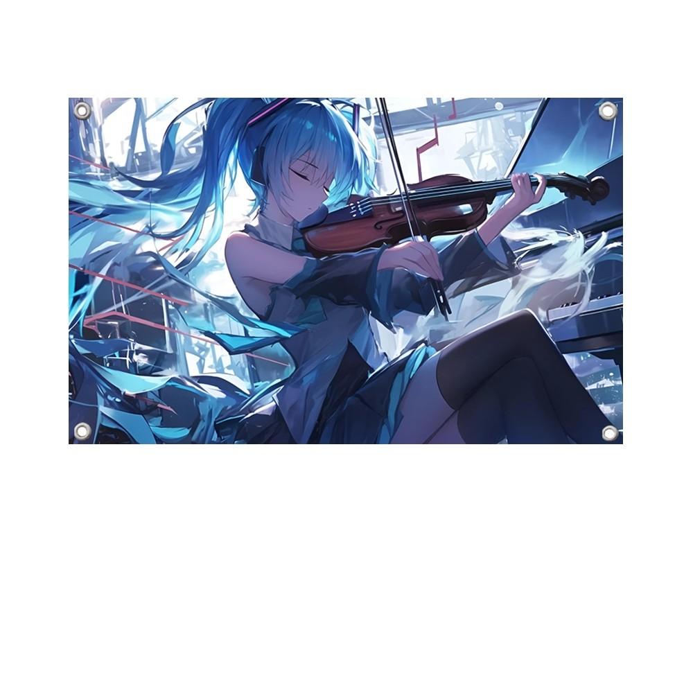 1PC Japanese Anime Star Hatsune Miku Flag Banners Four Hole Flag Polyester Outdoor Decor Room Aesthetic