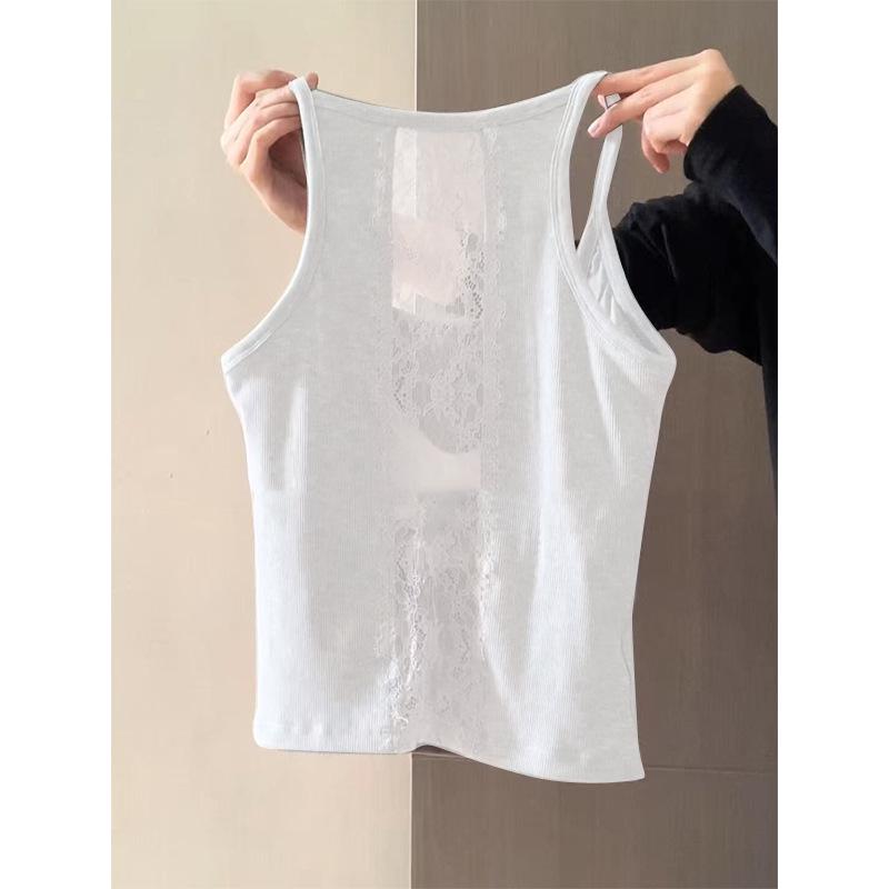 Кружевная майка на бретельках: Приталенный крой, сексуальный и чистый для женской весны/лета