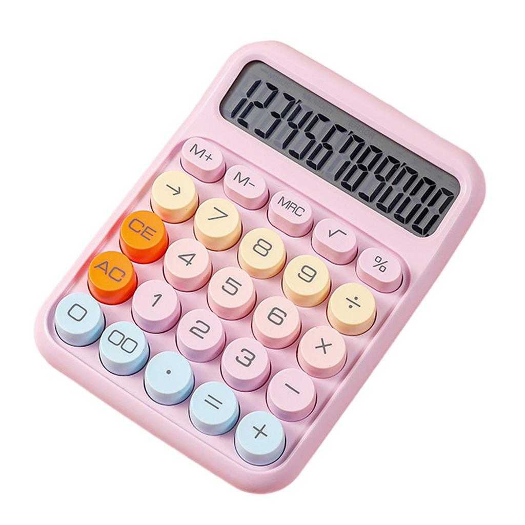 Mechanical Calculator 12 Digit Large LCD Display Big Round Button Cute Candy Colored Calculator